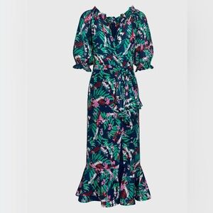 SALONI Olivia Midnight Fern Wrap Dress *flaw